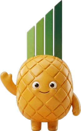 The Pinapl mascot standing and waving a cheerful hello.