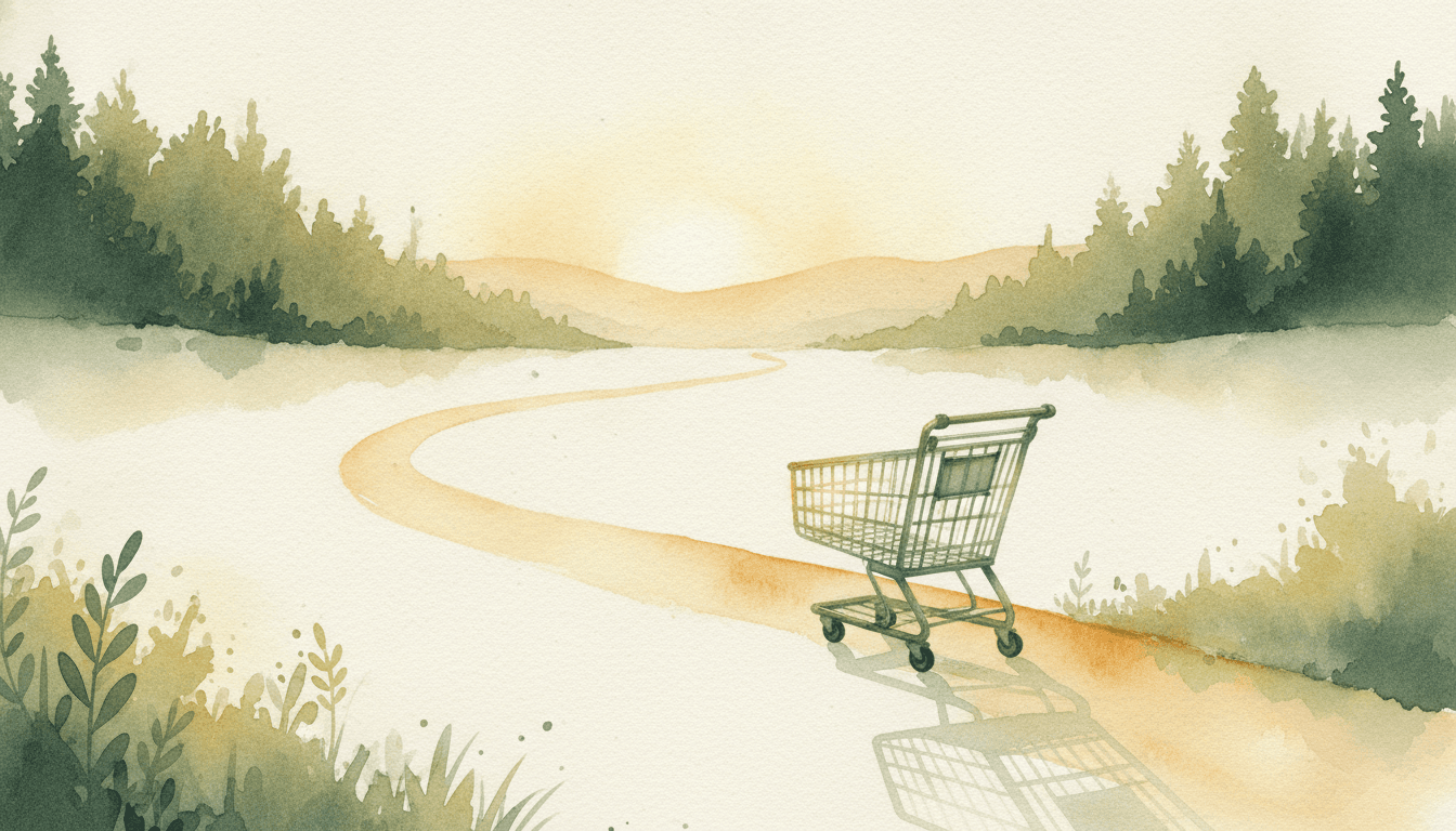 A shopping cart left behind at a checkout, waiting to be recovered