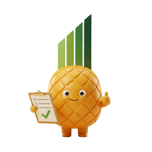 The Pinapl mascot holding a checklist with a green check mark and giving a confident thumbs up.